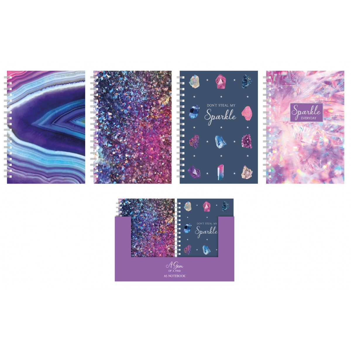Fashion Stationery A5 LINED NOTEBOOK FOUR JEWEL DESIGNS