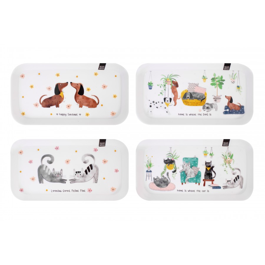 Mad About Mugs Tray 28.5x15cm 4 Asst Designs Cat And Dog