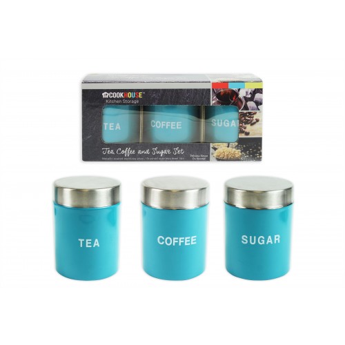 CANISTER SET 3 BLUE LACQUER FINISH 9CM