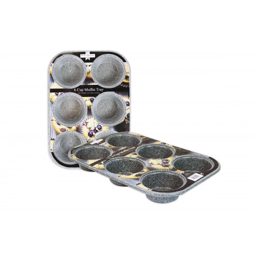 Premium Bakeware Collection NON STICK 6 CUP MUFFIN BAKING TRAY MARBLE COATING