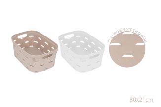 MEDIUM POLY WOVEN STITCH BASKET 2 COL 30X21X13CM
