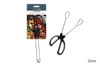 BLACK KITCHEN SCISSOR TONGS 25CM