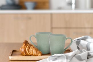 Coco & Gray Stoneware Mug Embossed Green