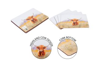 Coco & Gray Placemat Pk4 29x21.5cm Highland Cow