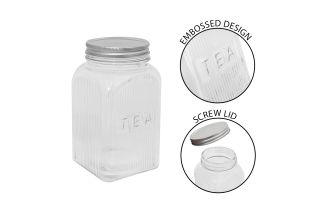SQUARE GLASS TEA CANISTER WITH SILVER LID 1.3LT