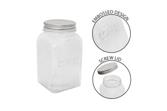 SQUARE GLASS COFFEE CANISTER WITH SILVER LID 1.3LT
