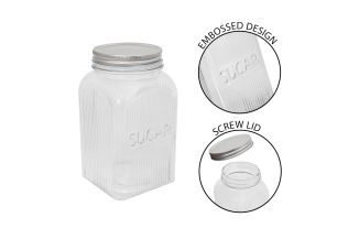 SQUARE GLASS SUGAR CANISTER WITH SILVER LID 1.3LT