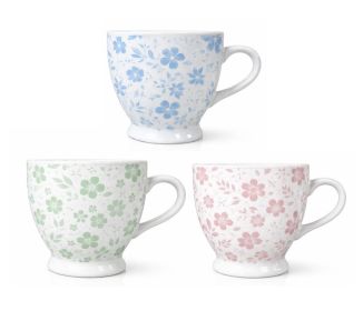 Floral Footed Mug 350ml - 3 Assorted Colours