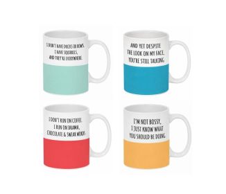 Funny Slogan Stripe Mug 313ml - 4 Assorted Designs