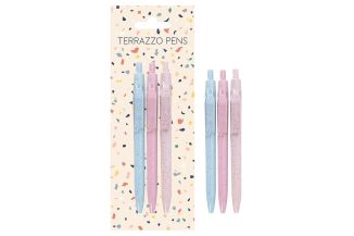 Bits and Pieces Ball Point Pens Terrazzo Design 3 Pack