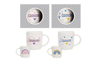 Hugs & Kisses Gift Mug New Bone China 12oz Grandma & Grandad