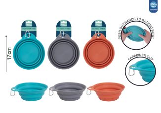 COLLAPSIBLE PET BOWL WITH CLIP 3 ASSORTED COLOURS