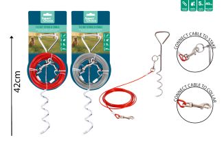 DOG TIE OUT CABLE & SPIRAL STAKE 5M 2 COL