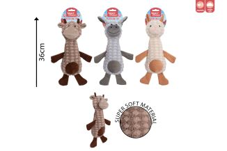 SQUEAKY PLUSH LONG ANIMAL DOG TOY 3 COL
