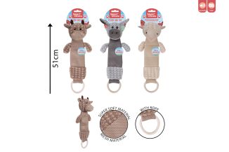 4 SQUEAKER PLUSH ROPE ANIMAL DOG TOY 3 COL