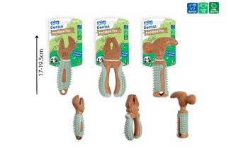 DENTAL BAMBOO & RUBBER TOOL DOG TOY 3 ASST