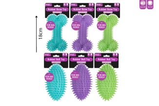 LARGE SQUEAKY RUBBER SPIKY DOG TOY 2 ASST