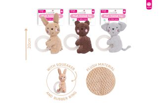 SQUEAKY PLUSH & RUBBER RING PUPPY TOY