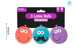 SQUEAKY FACE LATEX BALL DOG TOY 3 PACK