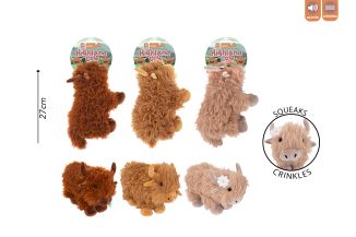 Smart Choice Squeaky Plush Highland Cow Dog Toy 3 Asst