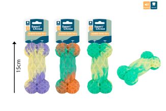 SQUEAKY RUBBER 2 COLOUR BONE DOG TOY 3 COL