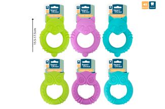 SQUEAKY RUBBER ANIMAL RING DOG TOY 3COL