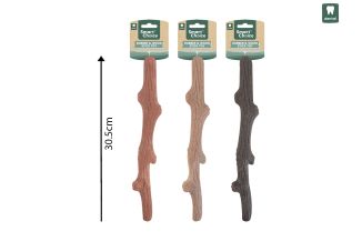 DENTAL RUBBER & WOOD STICK DOG TOY 3 COL