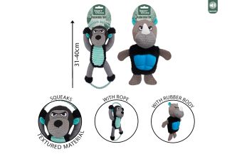TOUGH SQUEAKY PLUSH RHINO/GORILLA DOG TOY