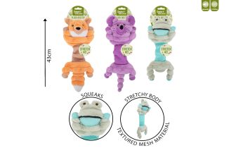 SQUEAKY PLUSH STRETCH ANIMAL DOG TOY 3ASST