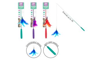 EXTENDABLE FEATHER CAT TEASER 3 COLS