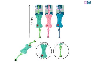 SQUEAKY LATEX & ROPE BONE DOG TOY