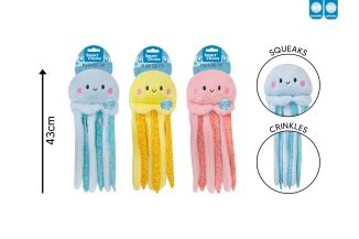 SQUEAKY CRINKLE PLUSH JELLYFISH DOG TOY 3COL