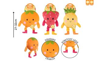 SQUEAKY PLUSH STRETCHY LEG FRUIT DOG TOY
