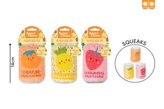 SQUEAKY CRINKLE PLUSH FRUIT CAN DOG TOY
