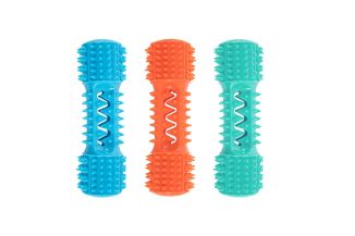 Rubber Treat Dumbbell Dog Toy - 3 Assorted Colours