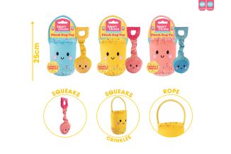 SQUEAKY PLUSH BUCKET & SPADE DOG TOY 3 COL