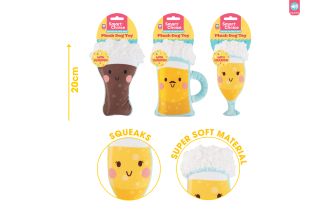 SQUEAKY PLUSH BEVERAGE DOG TOY 3 ASST