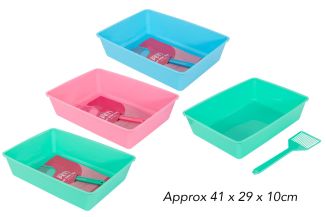 World of pets Cat Litter Tray With Scoop 3 Assorted Colours