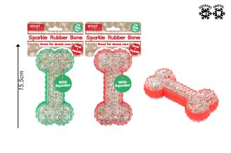 Smart Choice Squeaky Glitter Rubber Bone Dog Toy 2 Colour