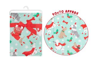 Smart Choice Soft Xmas Dog Print Pet Blanket 90x70cm