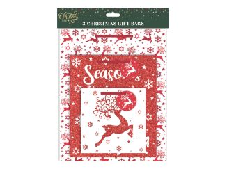 RSW Christmas Red Glitter Gift Bags Pack Of 3