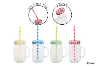RSW Mason Jar With Straw & Lid 4 Assorted Colours