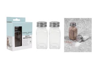 GLASS SALT & PEPPER POTS SET