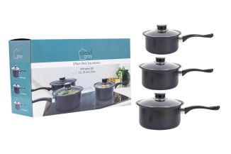 Coco & Gray Non-stick Saucepan Set Of 3 16/18/20cm
