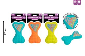 Smart Choice Squeaky Rubber Pattern Bone Dog Toy 3col