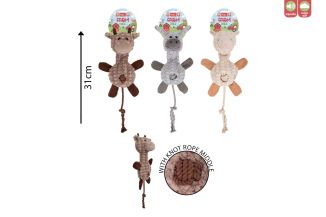 Smart Choice Squeaky Plush & Rope Knot Animal Dog Toy 3 Col