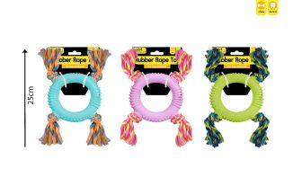 Smart Choice Rubber Ring & Rope Dog Toy 3 Col