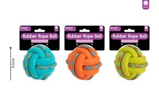 Smart Choice Rubber & Rope Ball Dog Toy 3 Col